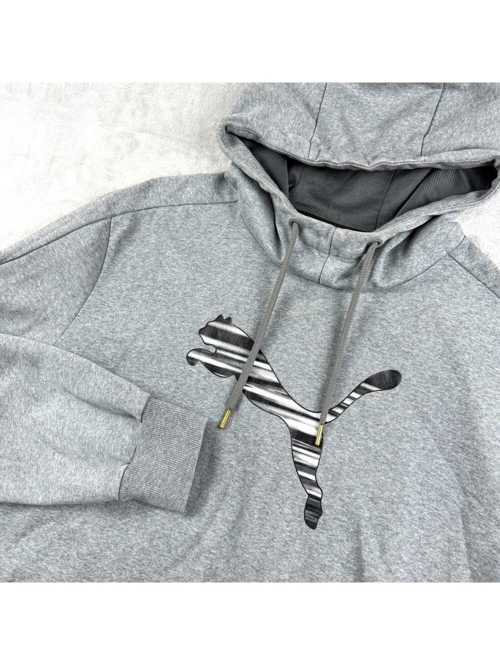 Puma Men's XXL Gray Pullover Hoodie Big Logo Athletic Sporty Fleece Pocket Gym